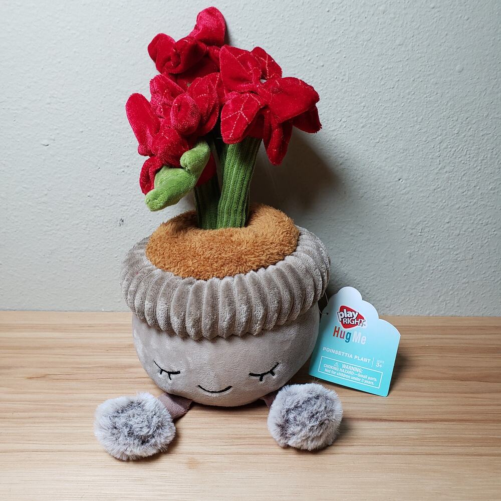 Play Right Pointsettia Plant Hug Me Plush‎ Christmas Flowere In Pot Soft Stuffie
